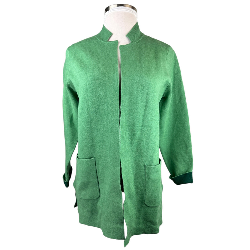NWT J. Jill Majestic Open Front Cardi Sweater Cardigan Green MP Medium Petite - Picture 2 of 14